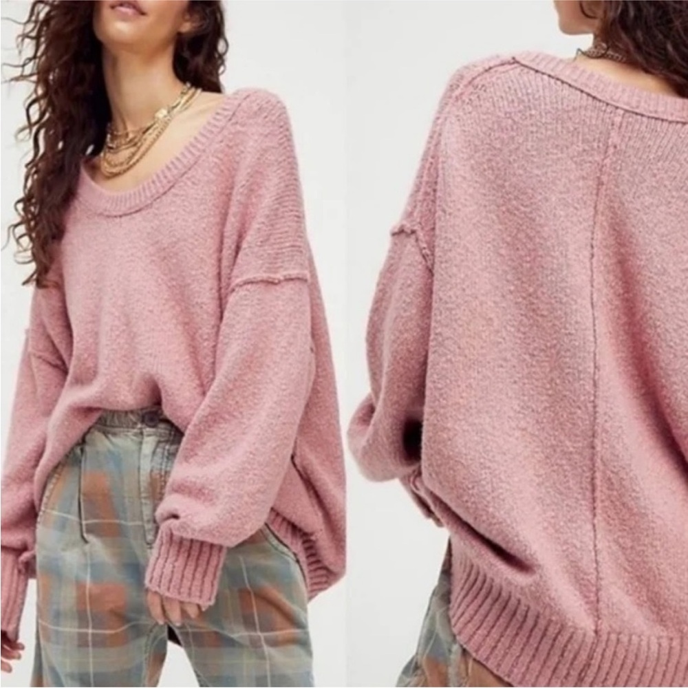 Free People Brookside Tunic Sweater in Alpine Rose. - Picture 2 of 7